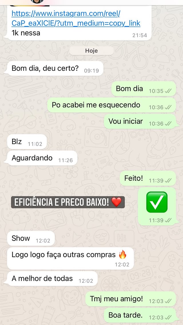Print de conversa no WhatsApp: cliente elogiando o resultado