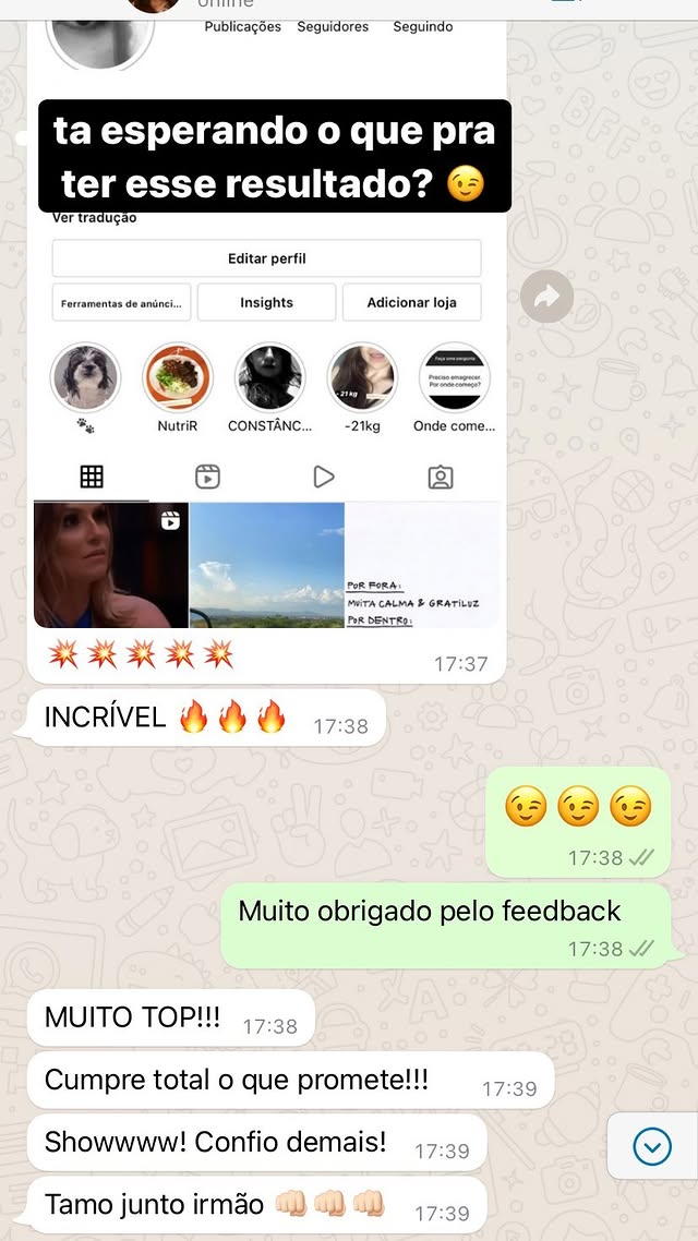 Print de conversa no WhatsApp: cliente satisfeito com o serviço