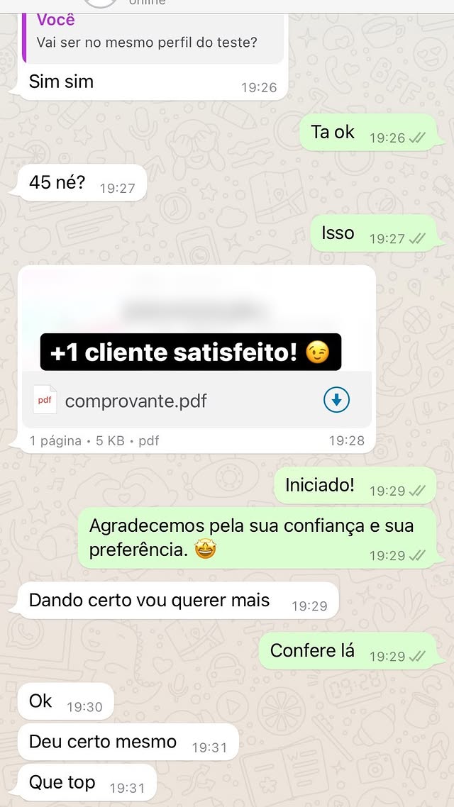 Print de conversa no WhatsApp: cliente elogiando a rapidez da entrega