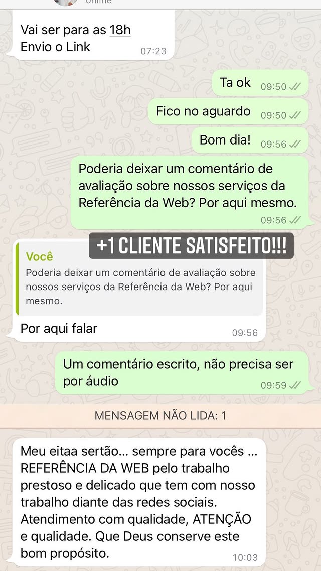Print de conversa no WhatsApp: cliente agradecendo o atendimento